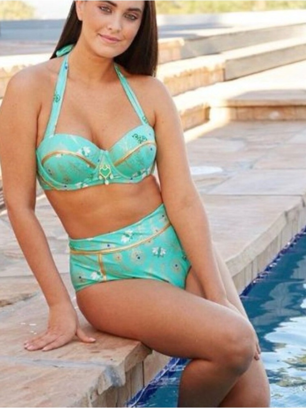 Disney Jasmine Swim Set 3-Piece Bikini + Kimono Cover Up NWT Hot Topic Peacock - Picture 6 of 14